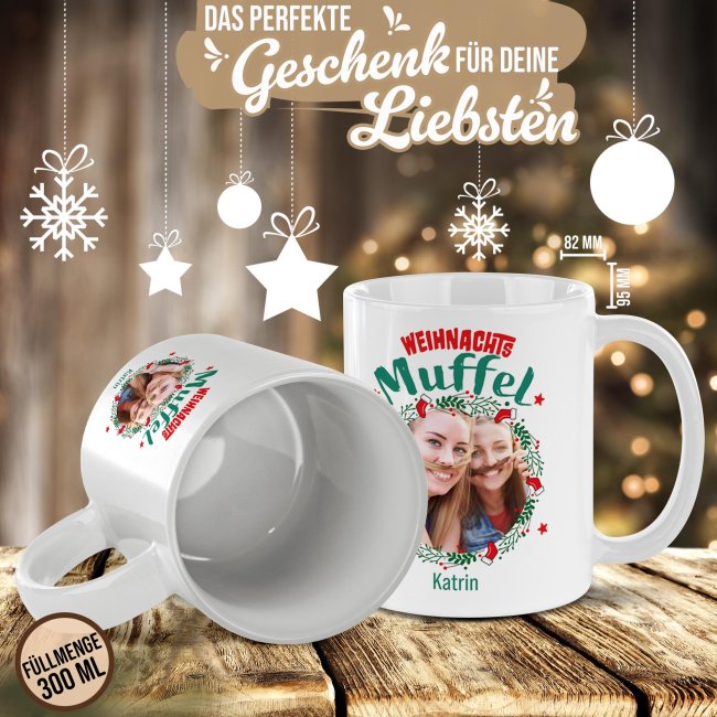 Weihnachtstasse - Weihnachtsmuffel - mit Name &amp; Foto - Innen &amp; Henkel Weiss