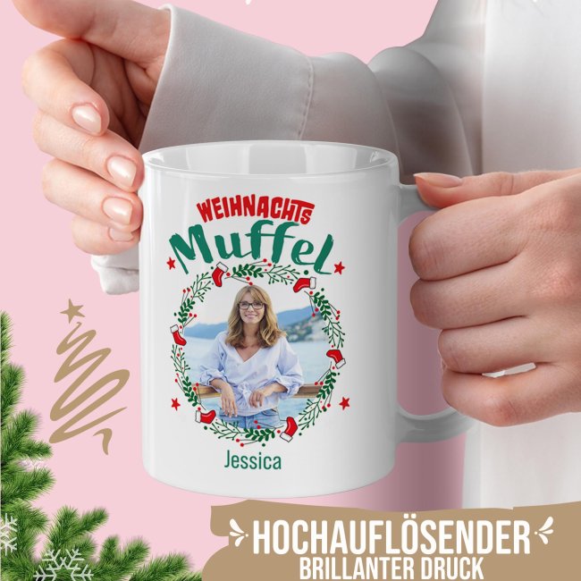 Weihnachtstasse - Weihnachtsmuffel - mit Name &amp; Foto - Innen &amp; Henkel Weiss