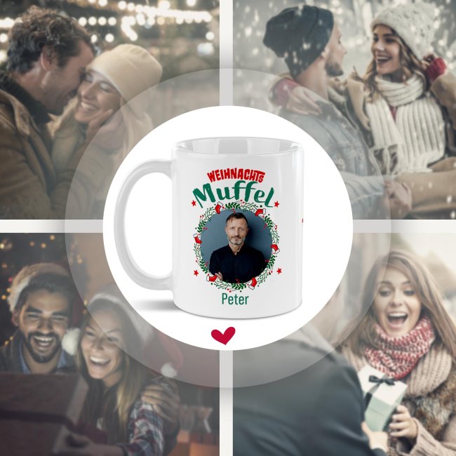 Weihnachtstasse - Weihnachtsmuffel - mit Name &amp; Foto - Innen &amp; Henkel Weiss