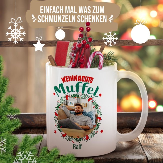 Weihnachtstasse - Weihnachtsmuffel - mit Name &amp; Foto - Innen &amp; Henkel Weiss