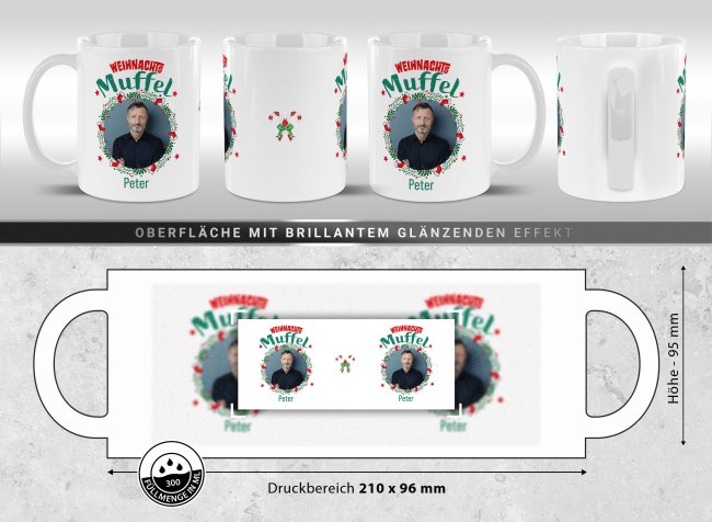 Weihnachtstasse - Weihnachtsmuffel - mit Name &amp; Foto - Innen &amp; Henkel Weiss