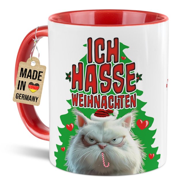 Weihnachtstasse - Ich hasse Weihnachten - Innen &amp; Henkel Rot