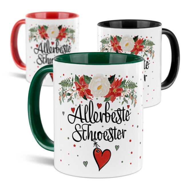 Weihnachtstasse f&uuml;r Schwester - in 4 Farben