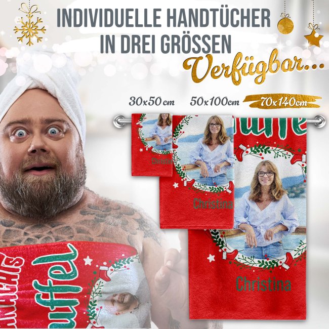 Lustiges Handtuch Weihnachtsmuffel - mit Name &amp; Foto - in drei Gr&ouml;&szlig;en