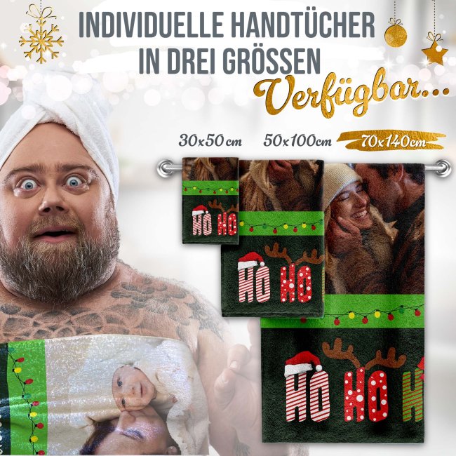 Weihnachts-Handtuch mit Foto - Ho Ho Ho - in drei Gr&ouml;&szlig;en