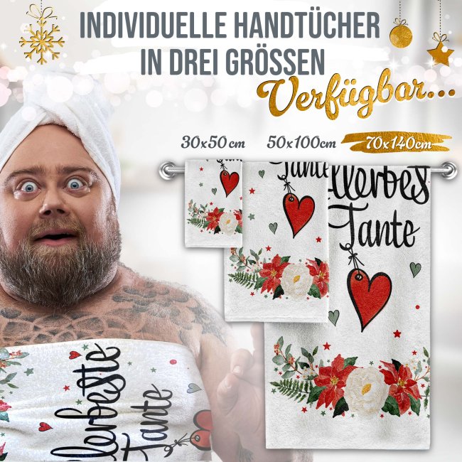 Weihnachtliches Handtuch f&uuml;r die Tante - in drei Gr&ouml;&szlig;en