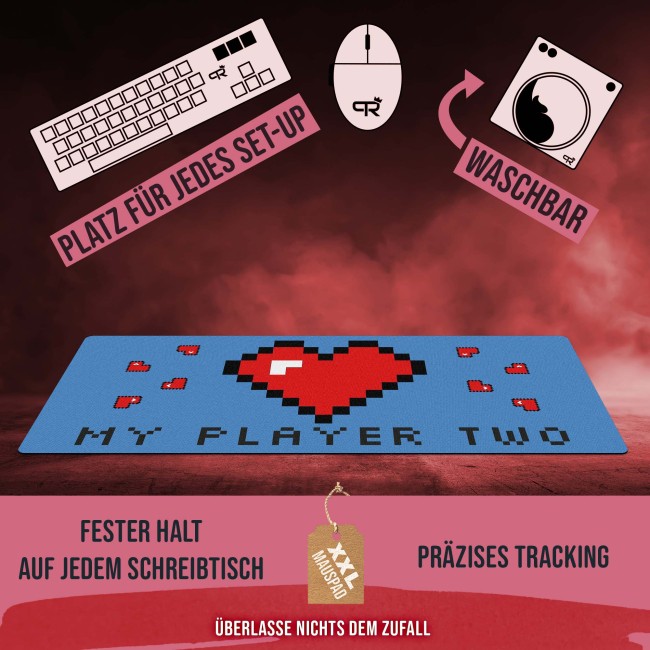 Gaming-Mousepad mit Spruch - My Player Two - 90 x 40 cm, Blau