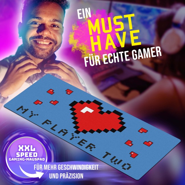Gaming-Mousepad mit Spruch - My Player Two - 90 x 40 cm, Blau