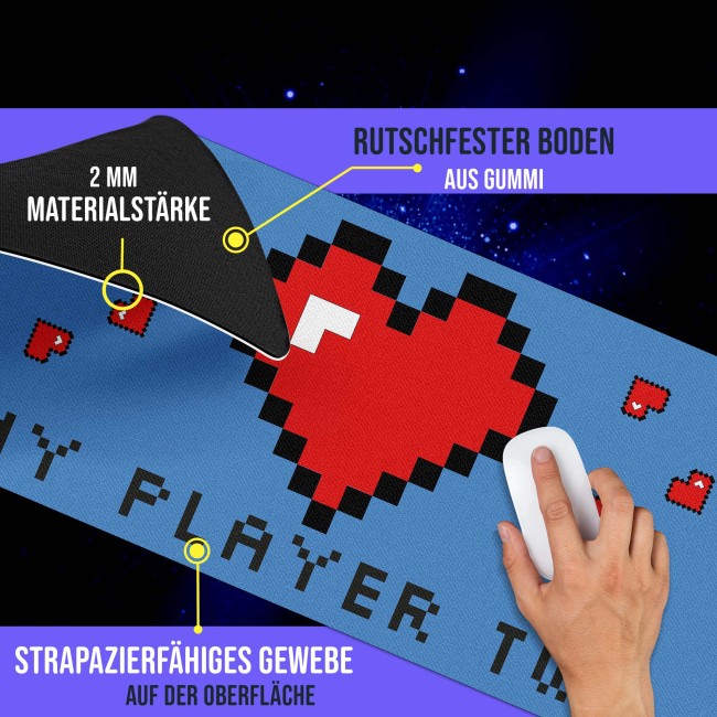 Gaming-Mousepad mit Spruch - My Player Two - 90 x 40 cm, Blau