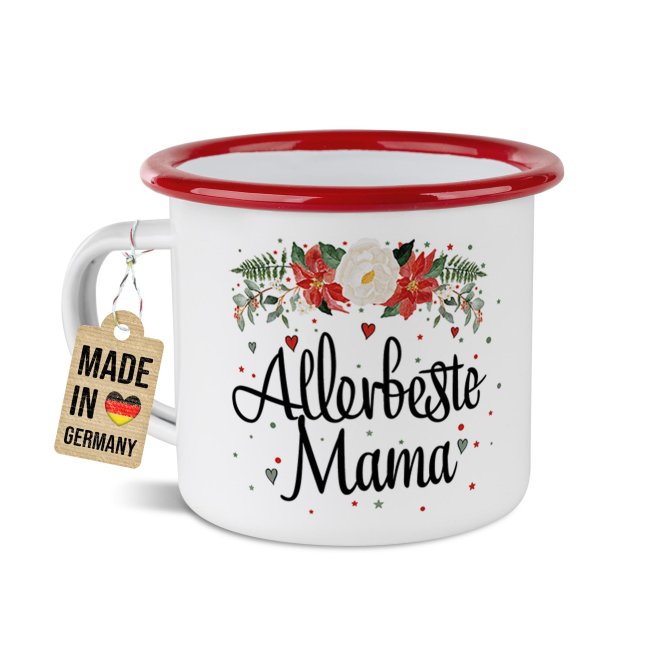 Weihnachts-Emailletasse f&uuml;r Mama - Rand Rot 300 ml