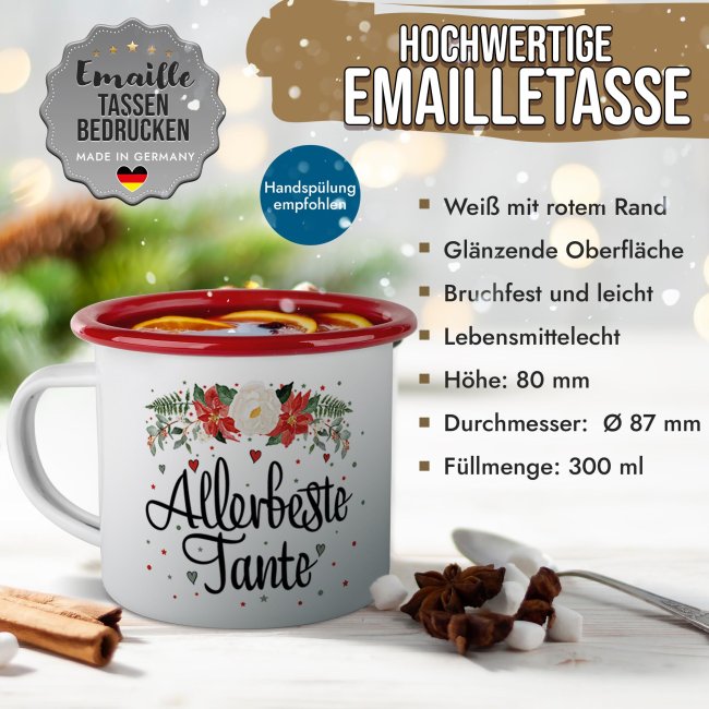 Weihnachts-Emailletasse f&uuml;r die Tante - Rand Rot 300 ml