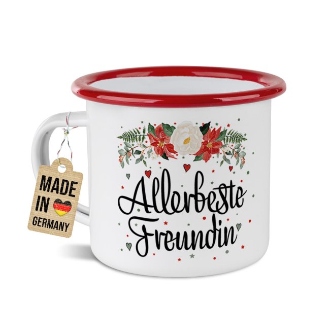 Weihnachts-Emailletasse f&uuml;r die Freundin - Rand Rot 300 ml