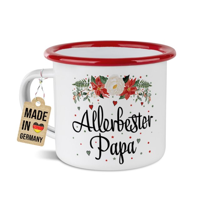 Weihnachts-Emailletasse f&uuml;r Papa - Rand Rot 300 ml