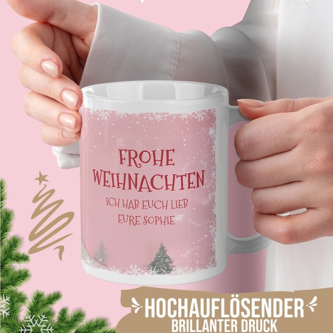 Weihnachtstasse HO HO HO mit Wunschtext - in 10 Farben