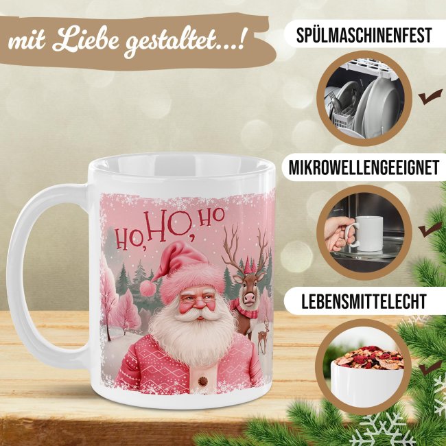 Weihnachtstasse HO HO HO mit Wunschtext - in 10 Farben