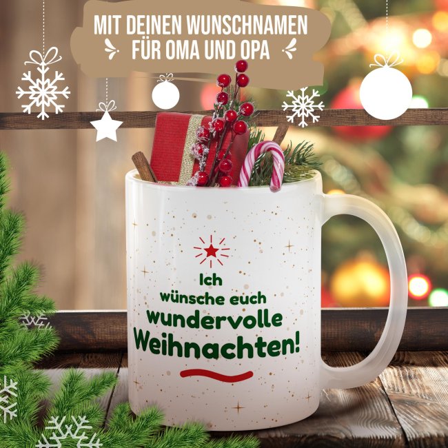 Weihnachtstasse f&uuml;r Gro&szlig;eltern - Lebkuchen- mit Wunschnamen - in 4 Farben