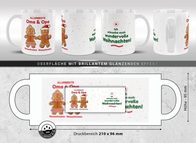 Weihnachtstasse f&uuml;r Gro&szlig;eltern - Lebkuchen- mit Wunschnamen - in 4 Farben