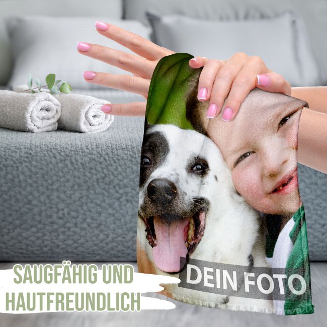 G&auml;stehandtuch bedrucken - mit Foto selbst gestalten - 50 x 30 cm Hochformat