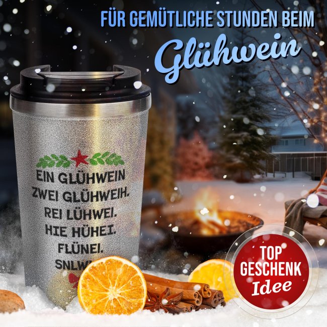 To-Go Edelstahlbecher Glitzer - Ein Gl&uuml;hwein - in vier Farben