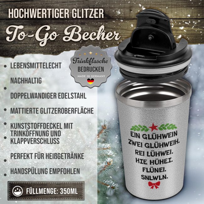 To-Go Edelstahlbecher Glitzer - Ein Gl&uuml;hwein - in vier Farben