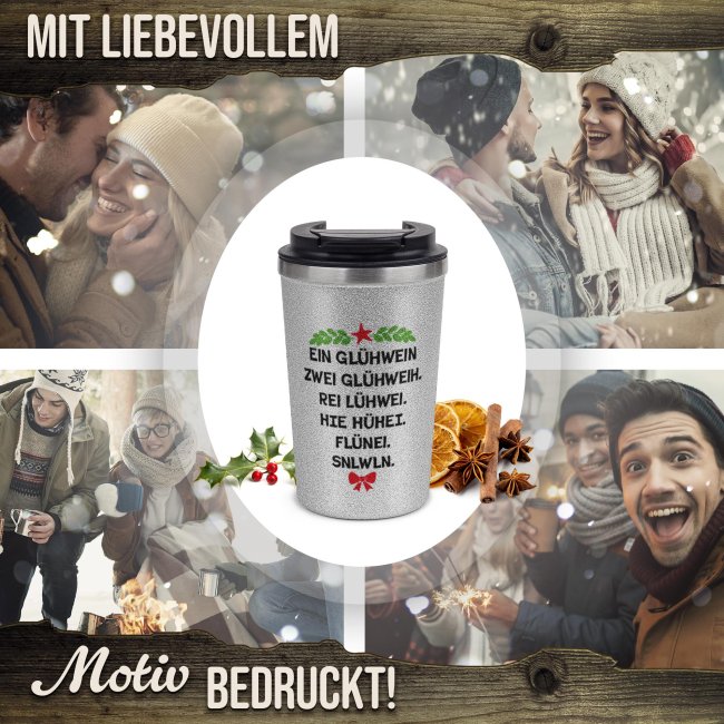 To-Go Edelstahlbecher Glitzer - Ein Gl&uuml;hwein - in vier Farben