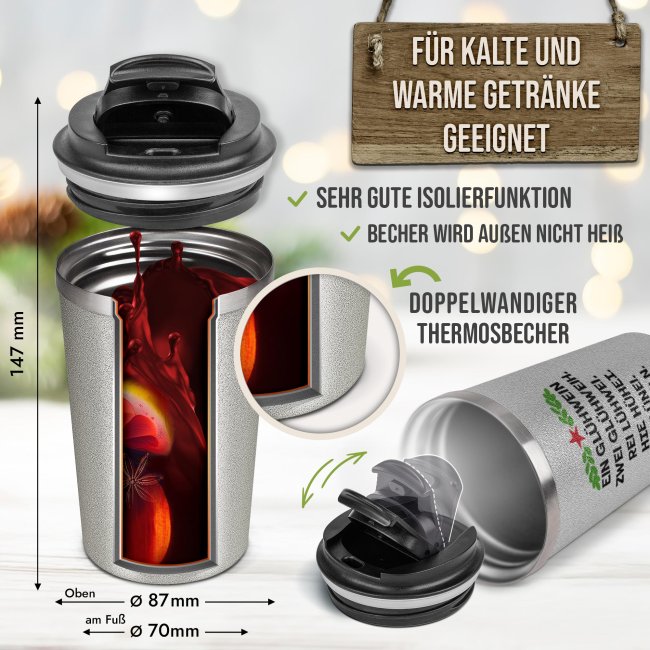 To-Go Edelstahlbecher Glitzer - Ein Gl&uuml;hwein - in vier Farben