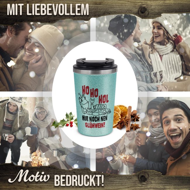 To-Go Edelstahlbecher Glitzer - Ho Ho Hol - in vier Farben