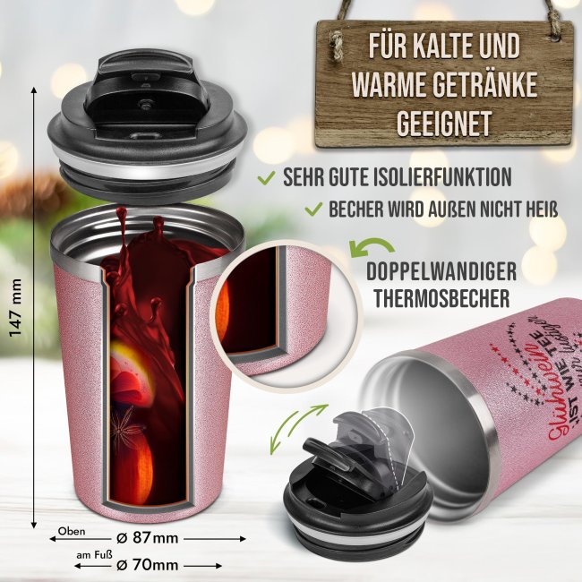 To-Go Edelstahlbecher Glitzer - Gl&uuml;hwein wie Tee - in vier Farben