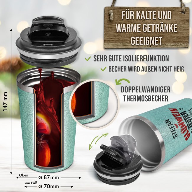 To-Go Edelstahlbecher Glitzer - Tester - mit Name - in vier Farben