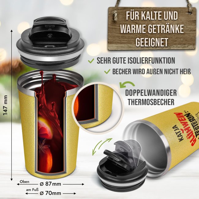 To-Go Edelstahlbecher Glitzer - Testerin - mit Name - Gold - 350 ml