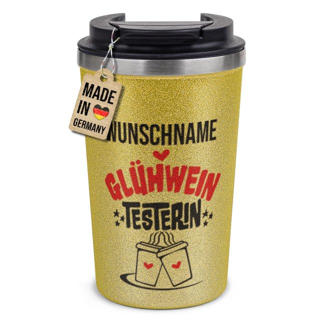 To-Go Edelstahlbecher Glitzer - Testerin - mit Name - Gold - 350 ml