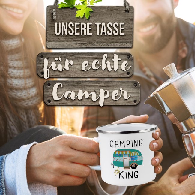 Emaille-Tasse f&uuml;r Camper - Camping King - 300 ml