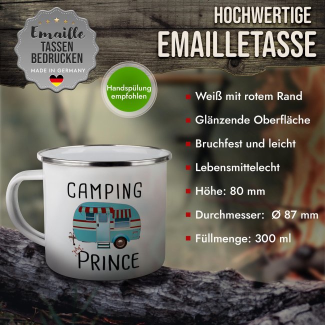 Emaille-Tasse f&uuml;r Camper - Camping Prince - 300 ml