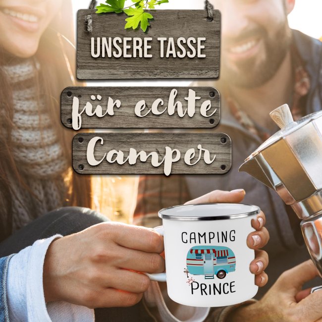 Emaille-Tasse f&uuml;r Camper - Camping Prince - 300 ml