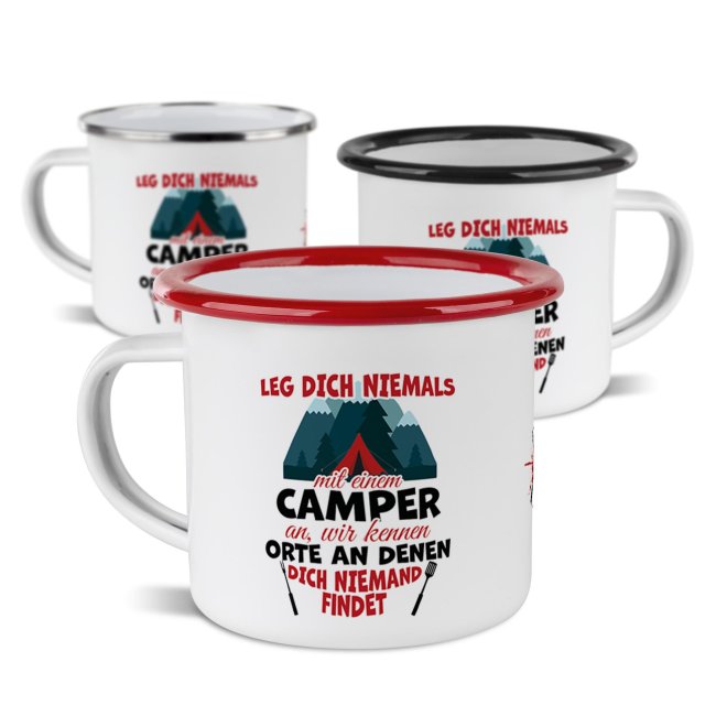 Emaille-Tasse - Leg dich niemals mit einem Camper an - 300 ml