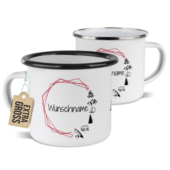 Emaille-Tasse f&uuml;r Camper - Camping Kreis - mit Name - 480 ml