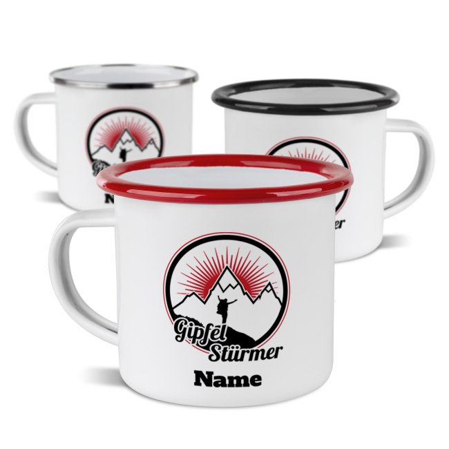 Emaille-Tasse - Gipfelst&uuml;rmer - mit Name - 300 ml