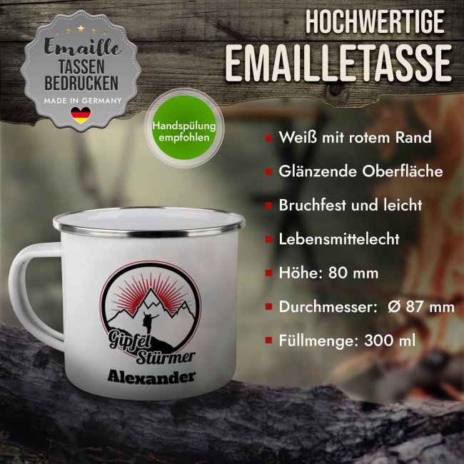 Emaille-Tasse - Gipfelst&uuml;rmer - mit Name - 300 ml