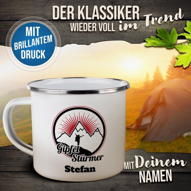 Emaille-Tasse - Gipfelst&uuml;rmer - mit Name - 300 ml