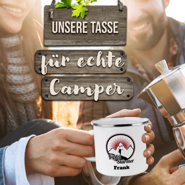 Emaille-Tasse - Gipfelst&uuml;rmer - mit Name - 300 ml