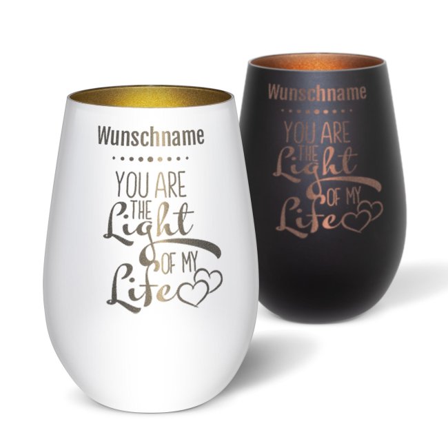 Windlicht mit Gravur - You are the light of my life - mit Name