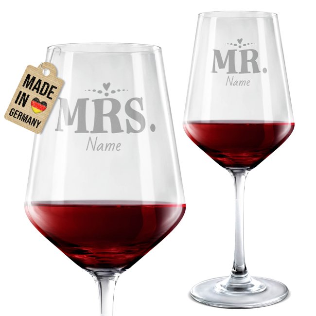 Rotweingl&auml;ser mit Gravur - Mrs &amp; Mr - mit Name