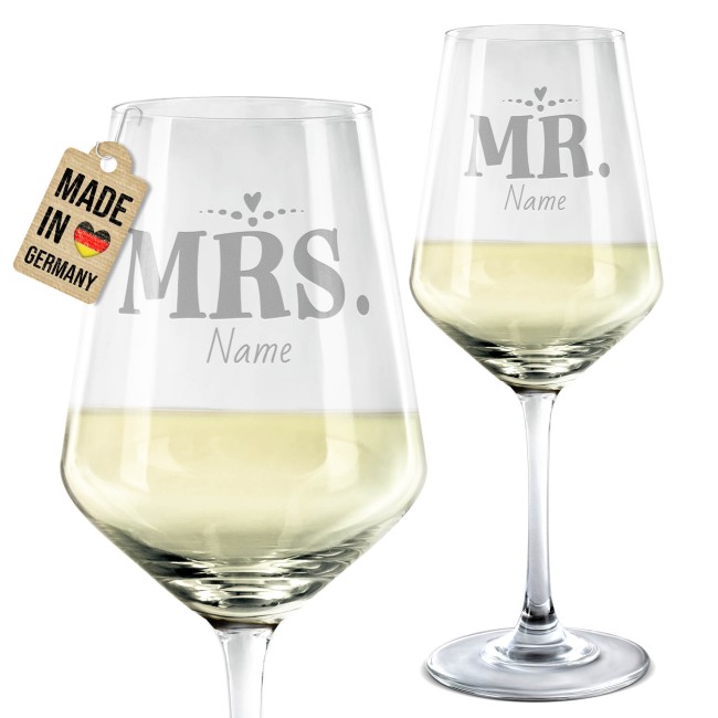 Wei&szlig;weingl&auml;ser mit Gravur - Mrs &amp; Mr - mit Name