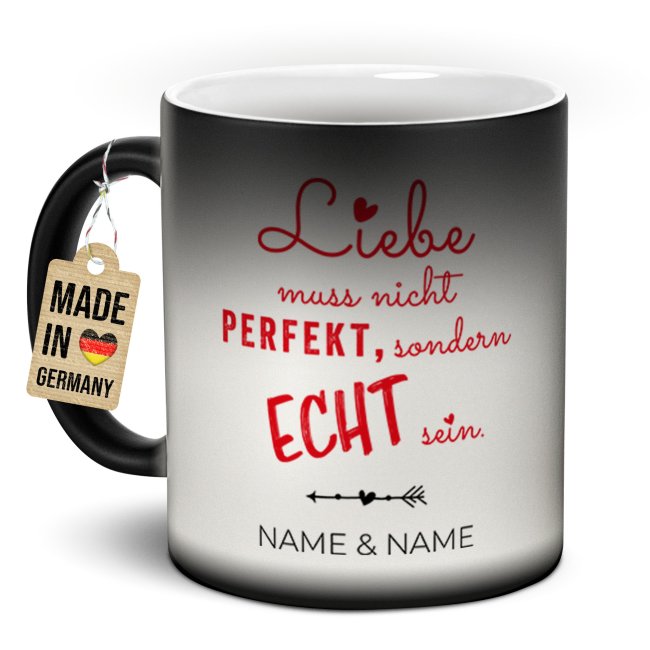 Magic Mug Zaubertasse mit Name - Liebe muss nicht perfekt sein - 300 ml