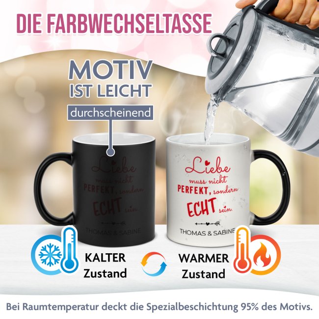 Magic Mug Zaubertasse mit Name - Liebe muss nicht perfekt sein - 300 ml