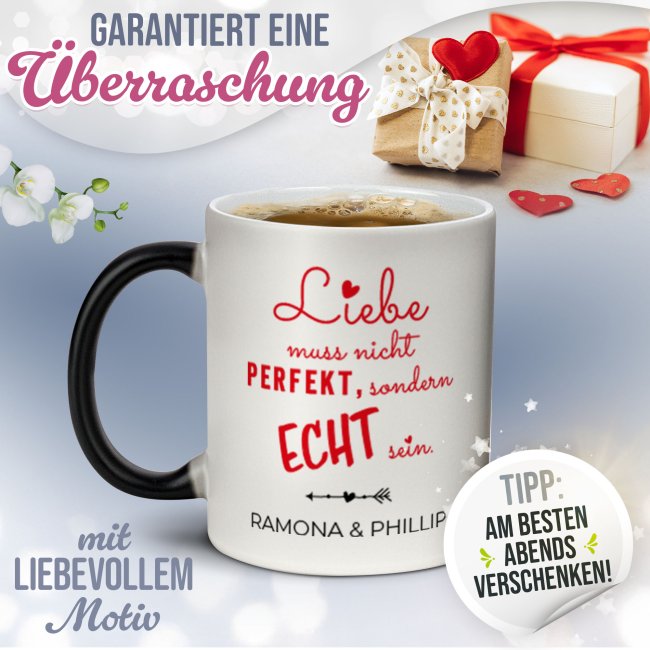 Magic Mug Zaubertasse mit Name - Liebe muss nicht perfekt sein - 300 ml