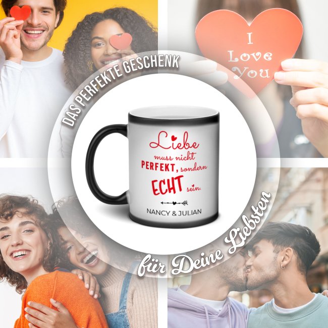 Magic Mug Zaubertasse mit Name - Liebe muss nicht perfekt sein - 300 ml