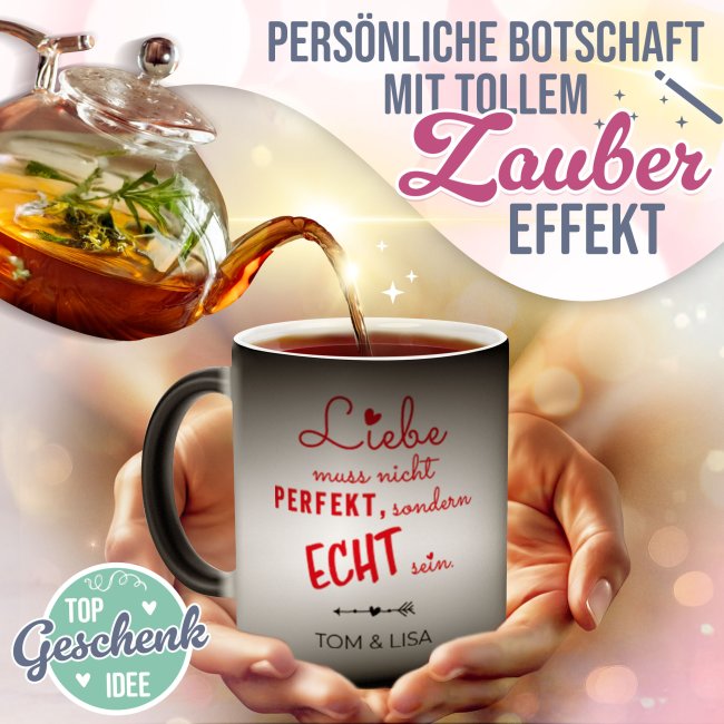 Magic Mug Zaubertasse mit Name - Liebe muss nicht perfekt sein - 300 ml