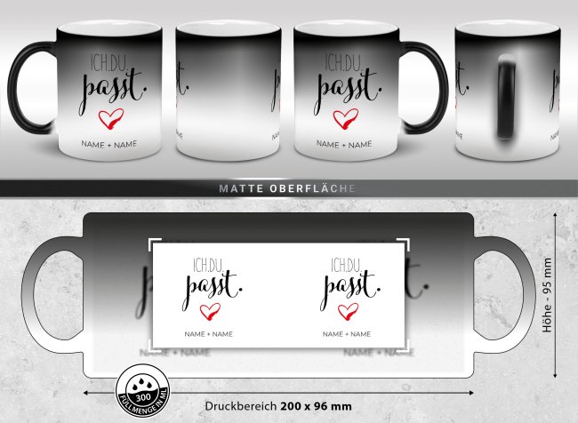 Magic Mug Zaubertasse mit Name - Ich. Du. Passt. - 300 ml