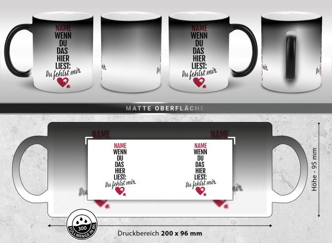 Magic Mug Zaubertasse mit Name - Du fehlst mir, Herz - 300 ml